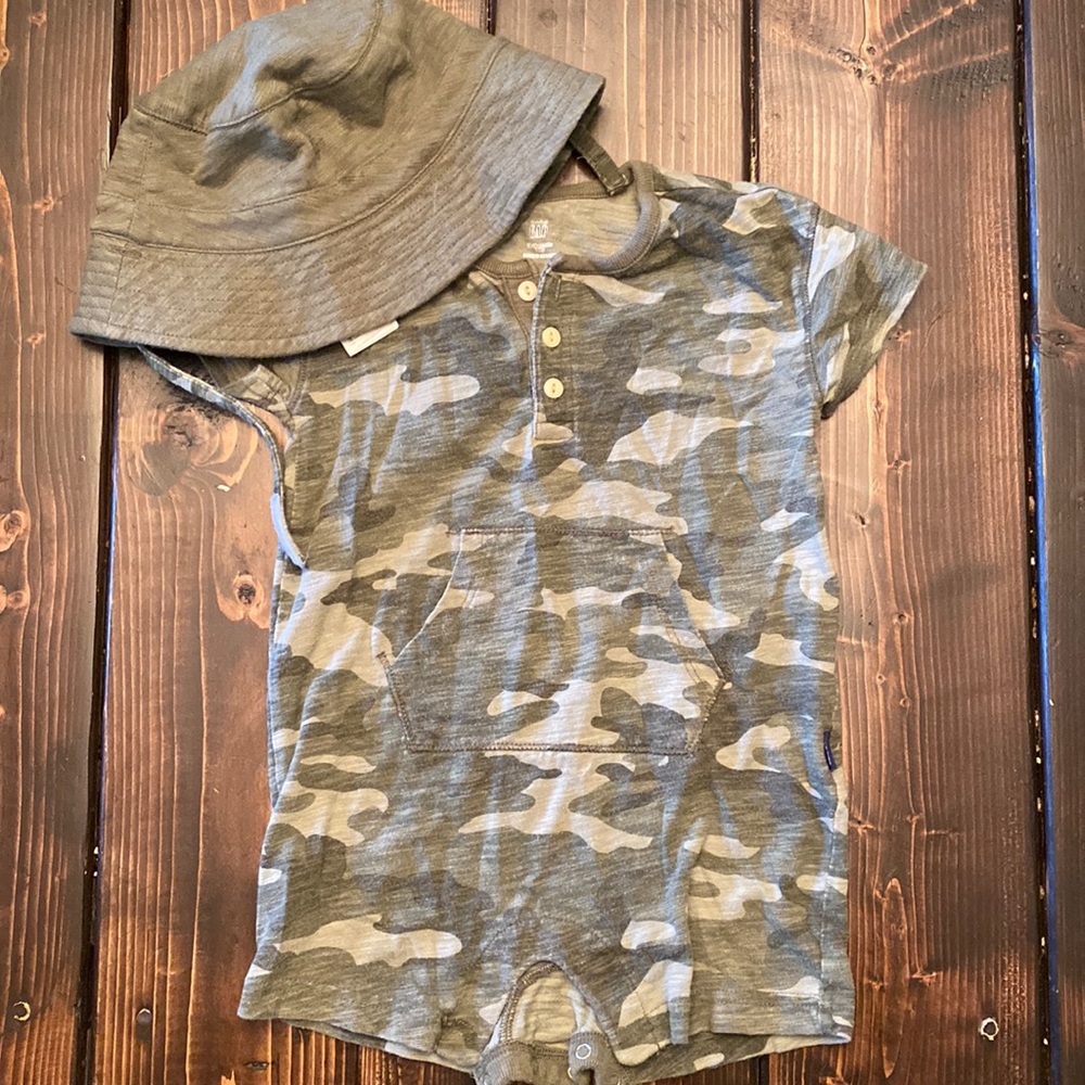 Camo Romper with Reversible Hat